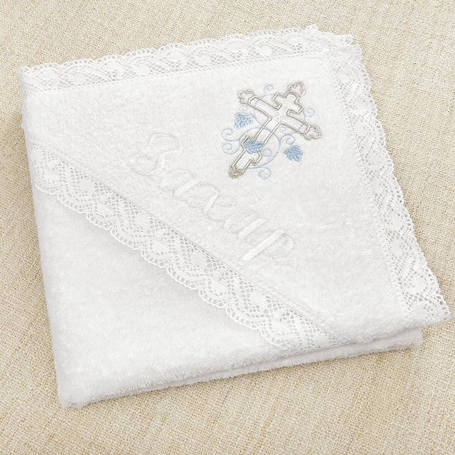 Махровое кружевное полотенце для крещения "Обвитый крестик" фото 6