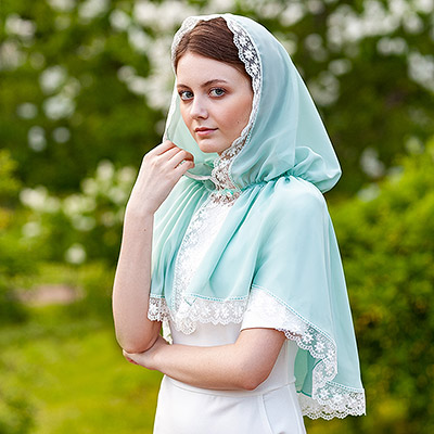 Мятный платок с капюшоном "Арина" женский - фото из магазина ЛиноБамбино