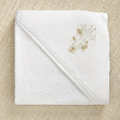 Махровое полотенце с уголком "Крестик с золотой лилией" - миниатюра фотографии товара в каталоге ЛиноБамбино
