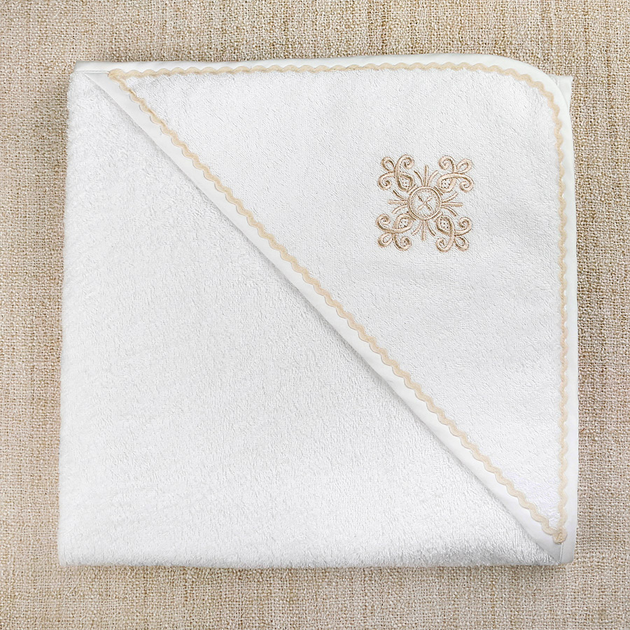 Крестильное полотенце с уголком "Бежевый вьюнчик"  фото 2