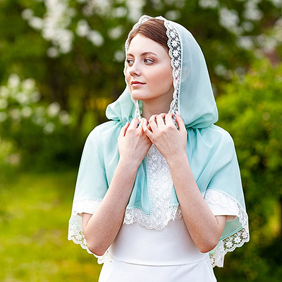 Фото товара "Мятный платок с капюшоном "Арина" женский" из магазина ЛиноБамбино