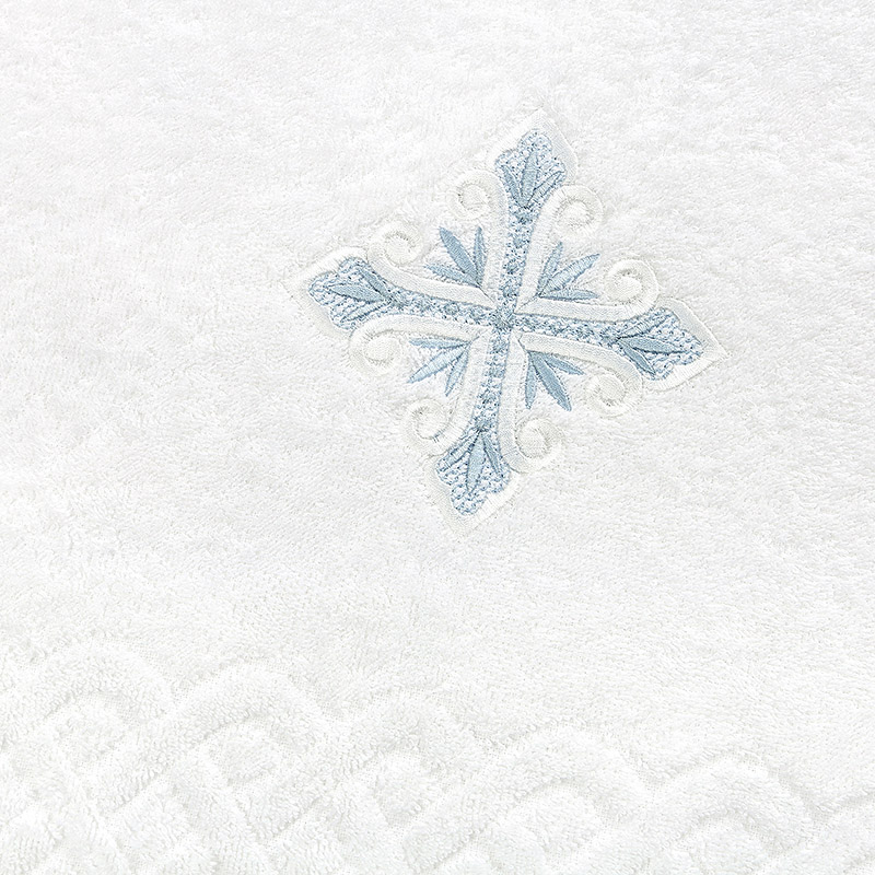 Махровое крестильное полотенце с уголком "Лучистый крест голубой" фото 2