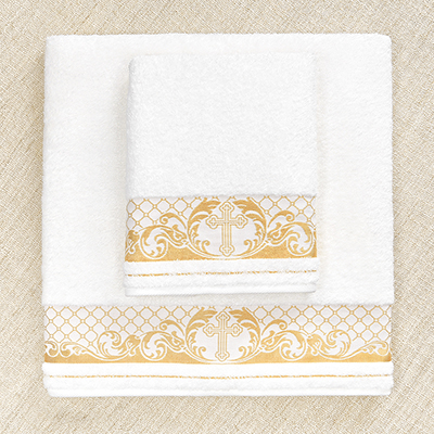 Махровое полотенце для крещения с золотым бордюром - миниатюра фотографии товара в каталоге ЛиноБамбино