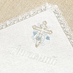 Махровое кружевное полотенце для крещения "Обвитый крестик"