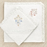 Махровое кружевное полотенце для крещения "Обвитый крестик"