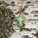 Позолоченный крестик КРЭ13 зеленая эмаль