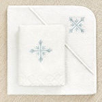 Махровое крестильное полотенце с уголком "Лучистый крест голубой"