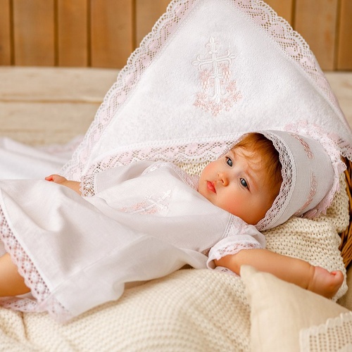 Крестильный набор для девочки "Розовая лоза" с полотенцем - миниатюра фотографии товара в каталоге ЛиноБамбино