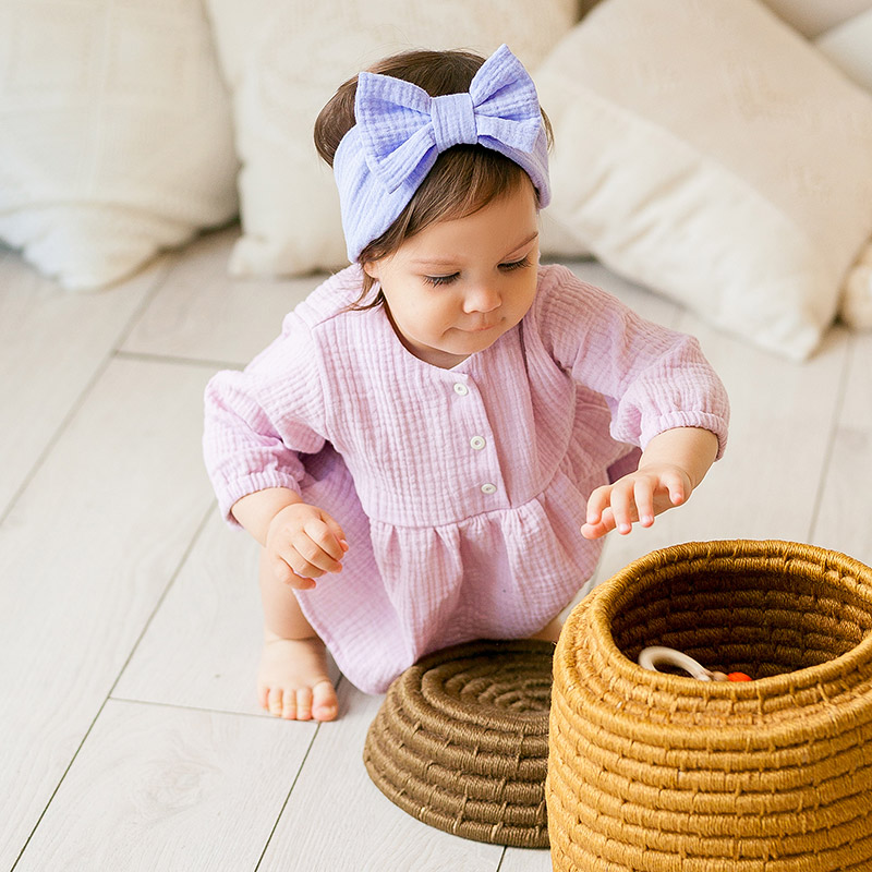 Костюмчик из муслина Дуэт сиренево-пудровый для девочки фото 4