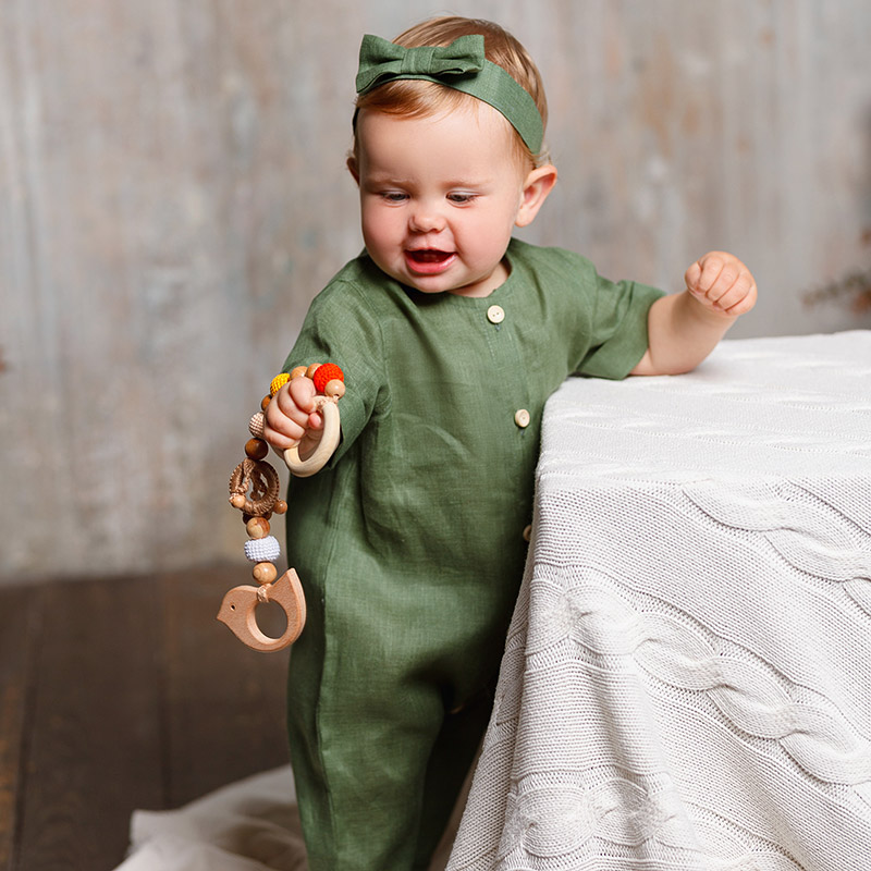 Льняной комбинезон Ветерок зеленый фото 6