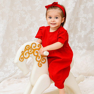 Льняной комбинезон Безе красный - миниатюра фотографии товара в каталоге ЛиноБамбино