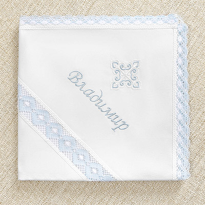 Фото товара "Крестильная пеленка голубые ромбы" при наведении