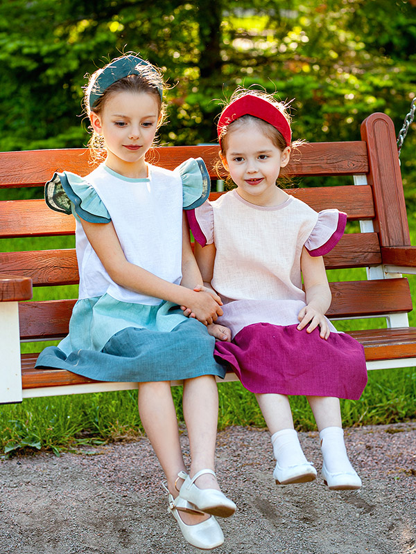 Льняной сарафан Кокетка зелено-голубой фото 7