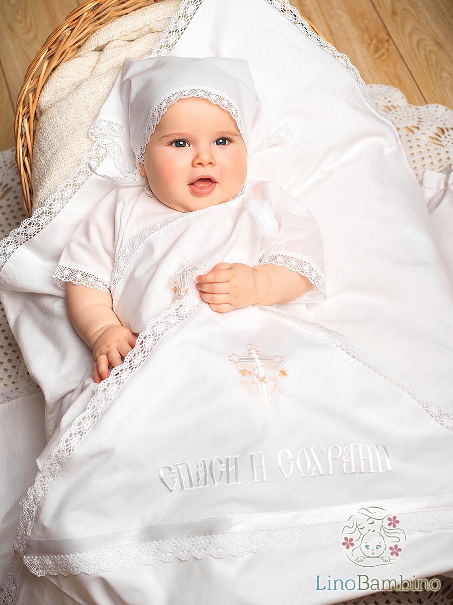 Крестильный комплект "Анна" для девочки с пеленкой фото 1