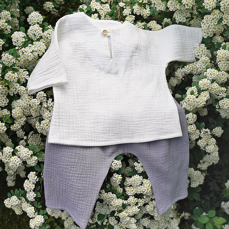 Костюмчик из муслина Дуэт молочно-серый для мальчика фото 1