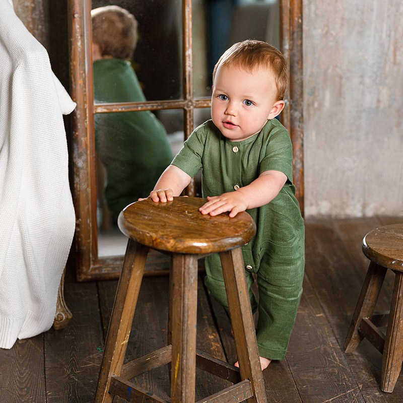 Льняной комбинезон Ветерок зеленый фото 3