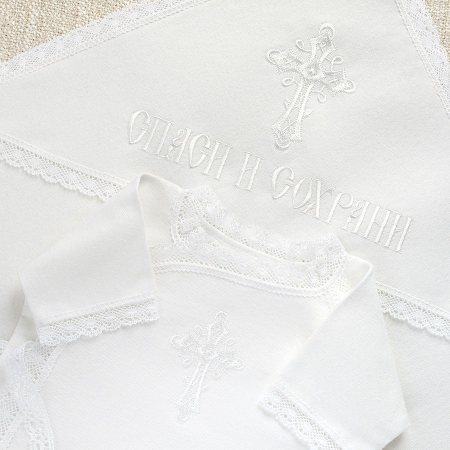Крестильный комплект "Кружевное перышко" с пеленкой фото 4