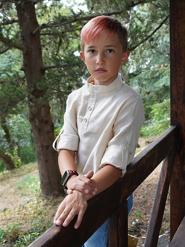 Рубашка для мальчика бежевый лен фото 6