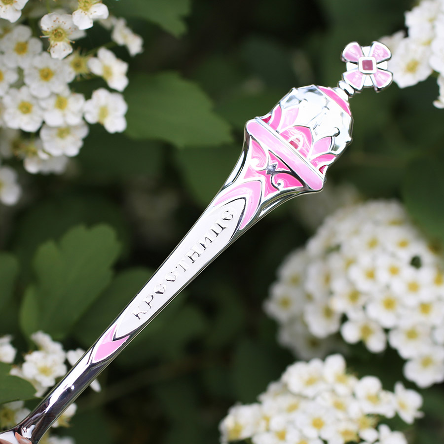 Серебряная ложка с эмалью "Крестнице" фото 3