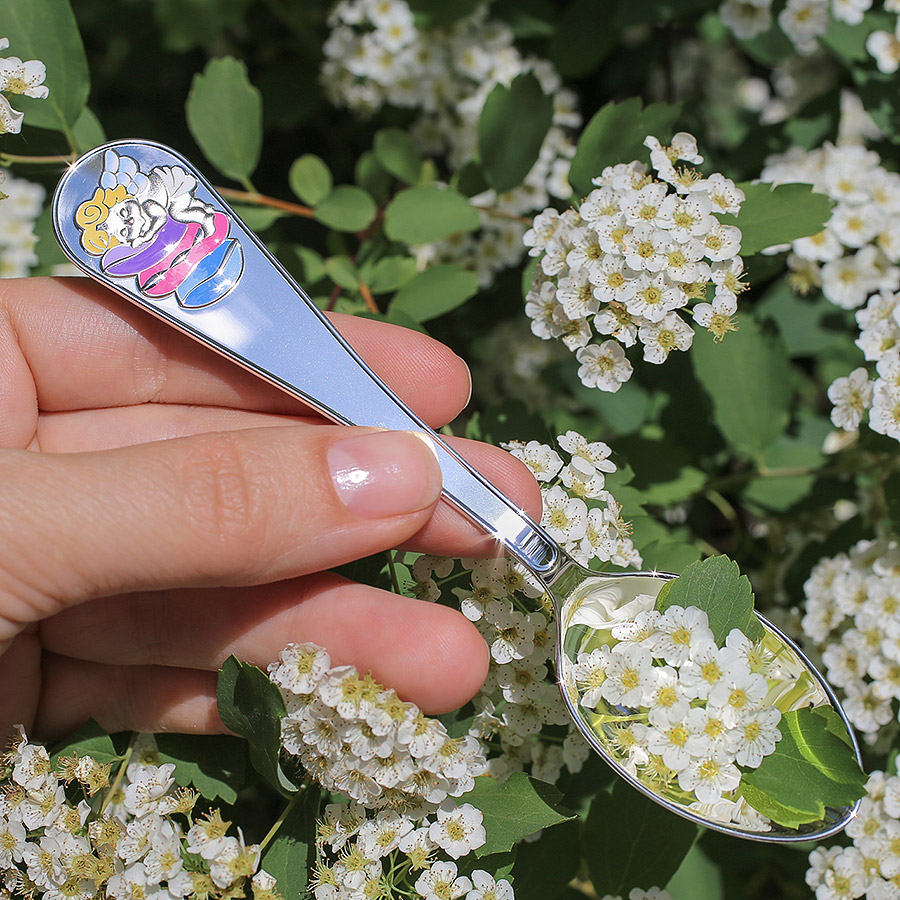 Серебряная ложка "Ангелочек на подушках"