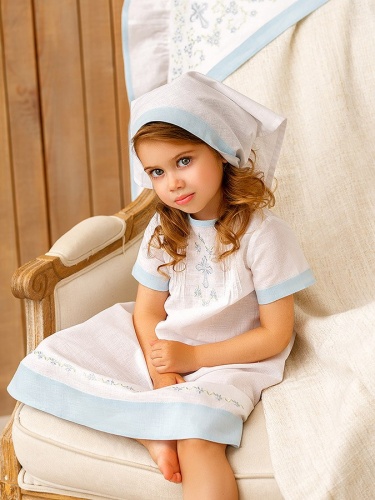 Крестильный комплект "Незабудка" для девочки с крыжмой - миниатюра фотографии товара в каталоге ЛиноБамбино