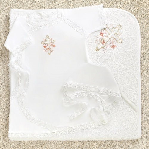 Крестильный набор для девочки "Анна" с полотенцем - миниатюра фотографии товара в каталоге ЛиноБамбино