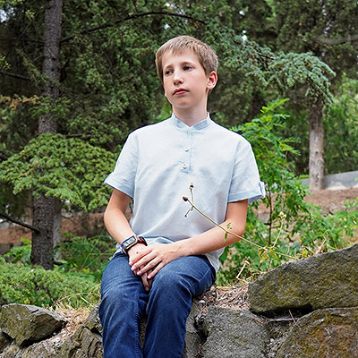 Рубашка для мальчика голубой лен