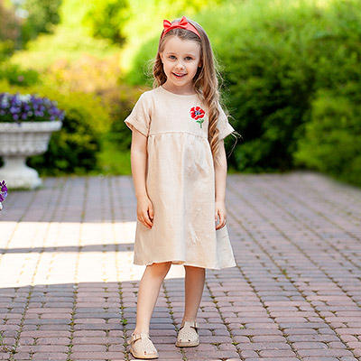 Платье Красный мак бежевое лён - миниатюра фотографии товара в каталоге ЛиноБамбино