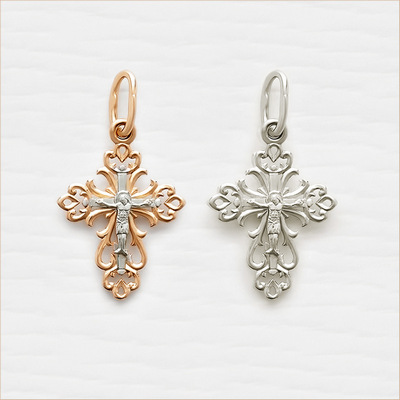 Крестик золотой 14595АКВ - миниатюра фотографии товара в каталоге ЛиноБамбино