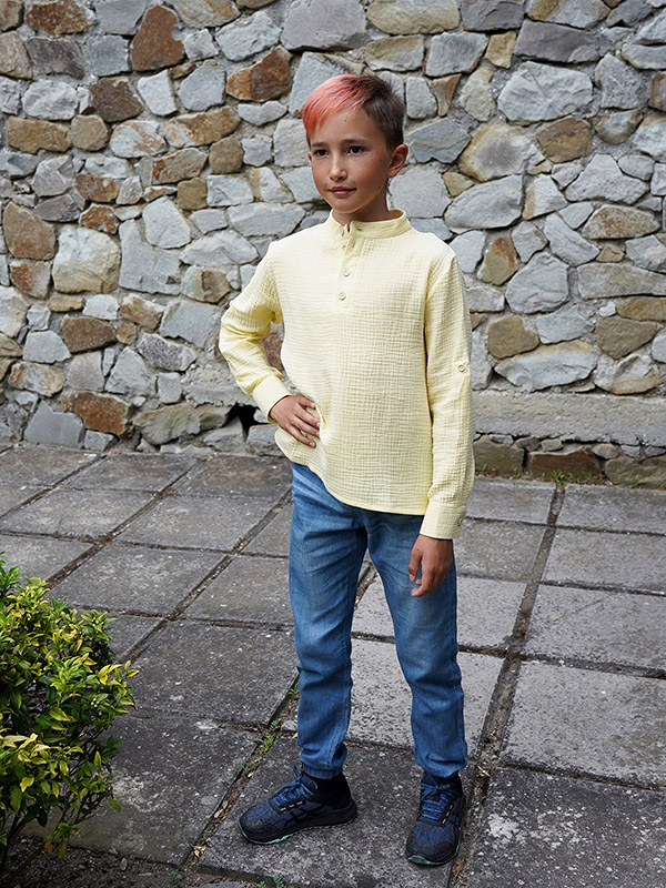 Рубашка для мальчика желтый муслин фото 2