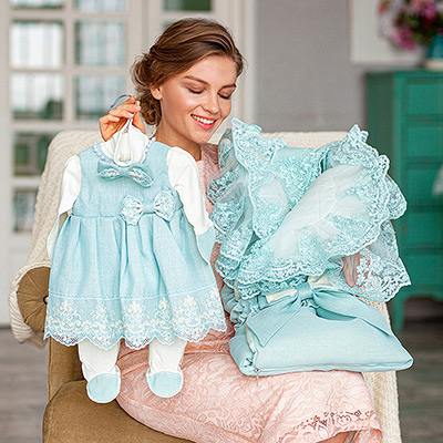 Комплект на выписку девочки "Люрекс" тиффани - миниатюра фотографии товара в каталоге ЛиноБамбино