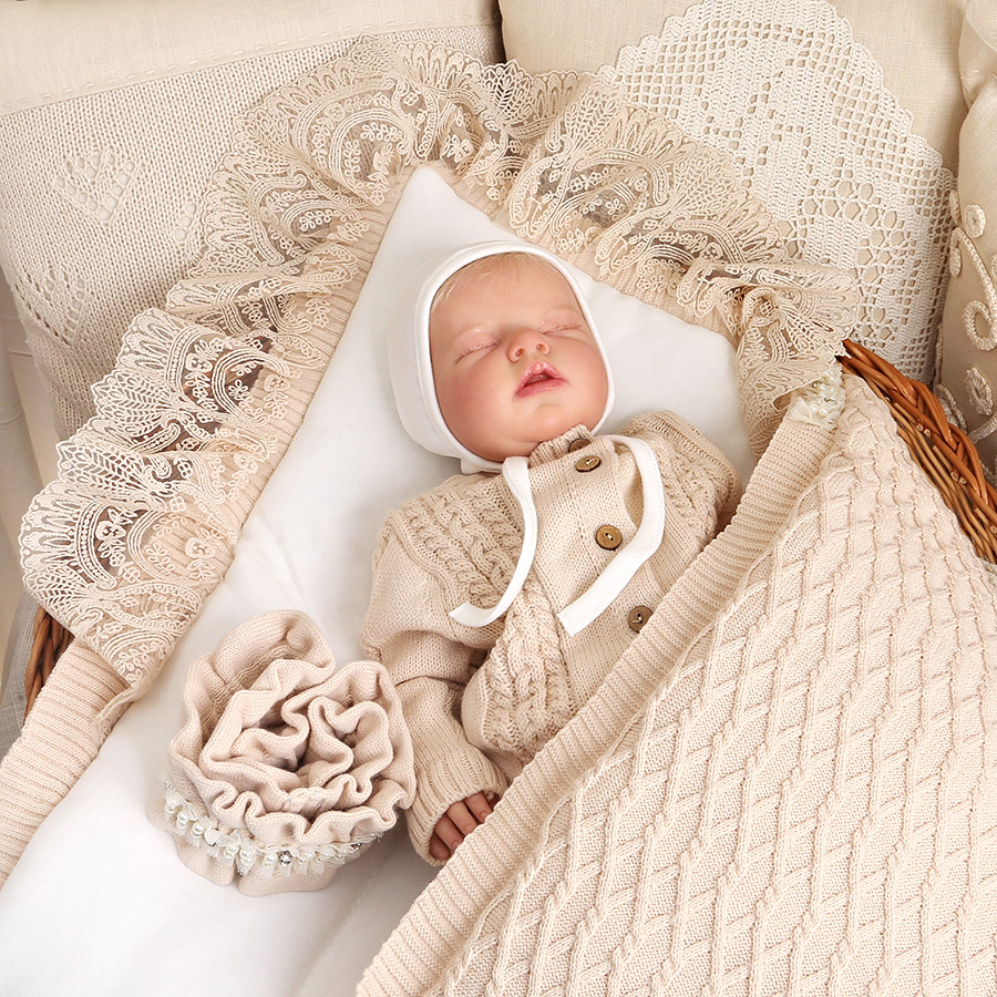 Вязаный комплект на выписку "Жемчуг" бежевый фото 2