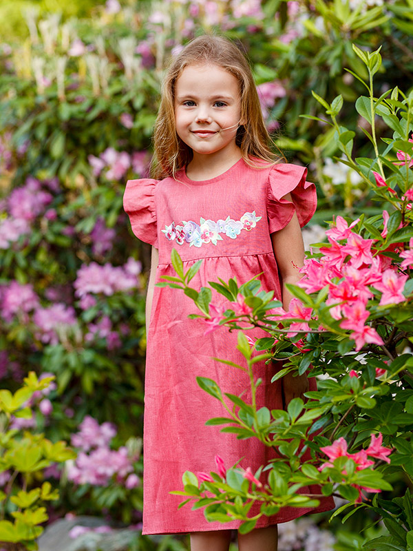 Платье Анютины глазки лён брусника фото 1