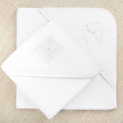 Махровое крестильное полотенце с уголком Белый крест - миниатюра фотографии товара в каталоге ЛиноБамбино