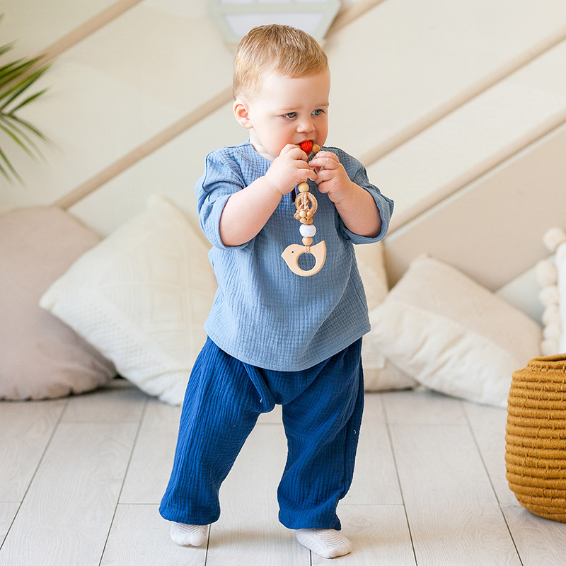 Костюмчик из муслина Дуэт темносиний-джинс для мальчика фото 4