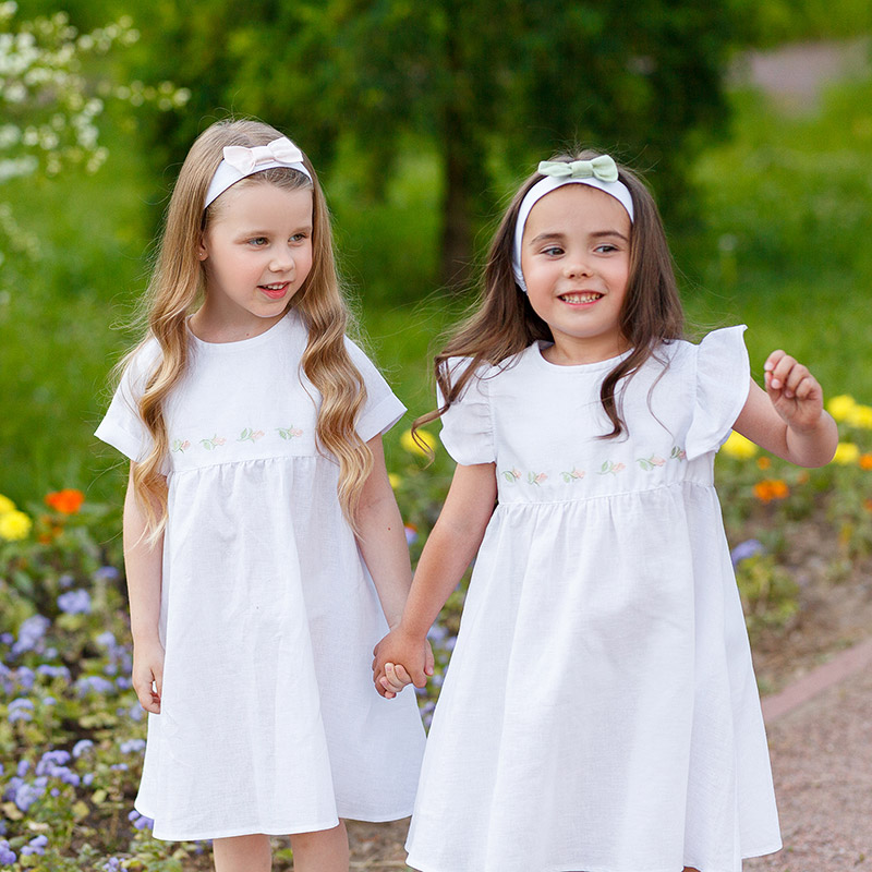 Платье Розочки белое лён фото 6