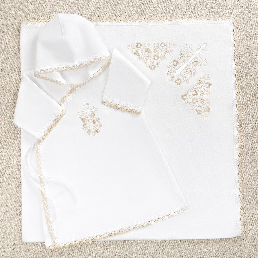 Фото товара "Крестильный комплект унисекс "Бежевый лучик" с пеленкой" при наведении