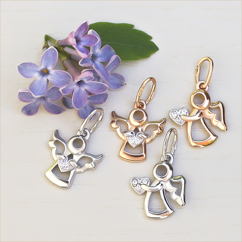 Золотая подвеска ангелочек с фианитом 23184АКВ фото 3