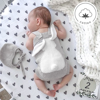 Боди и шапочка "Зайка" серый - миниатюра фотографии товара в каталоге ЛиноБамбино