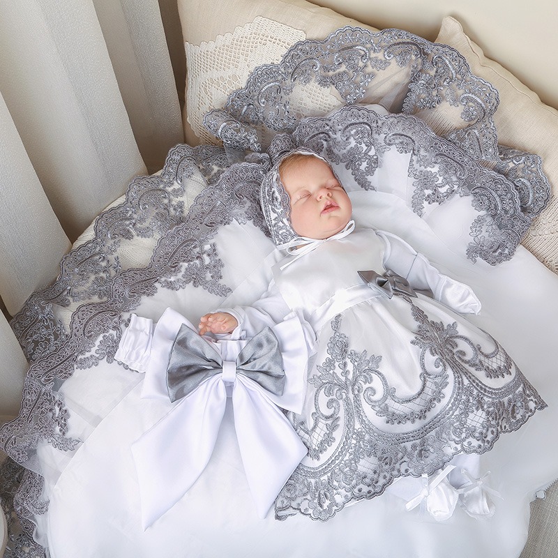 Комплект на выписку девочки "Самия" серо-белый фото 4