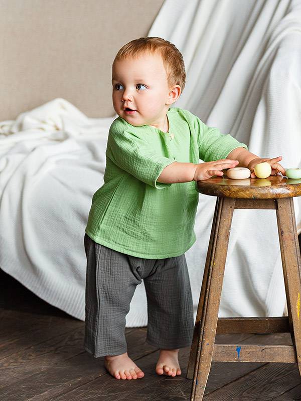 Костюмчик из муслина Дуэт салатово-серый для мальчика фото 3