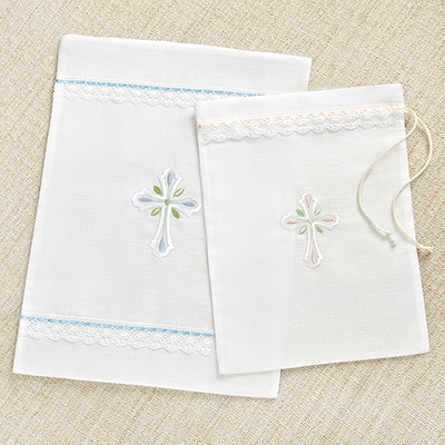 Мешочек для крестильных принадлежностей "Крест с листочками" - миниатюра фотографии товара в каталоге ЛиноБамбино
