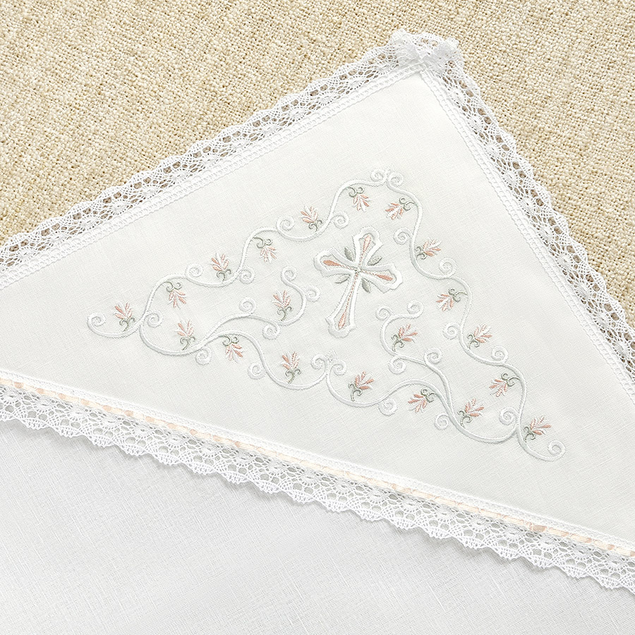 Крестильная пеленка с капюшоном "Крестик в бутонах" фото 1