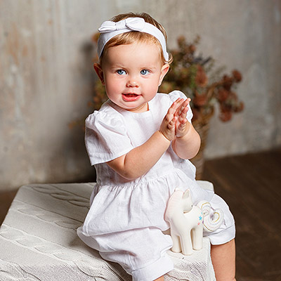 Льняной комбинезон Безе белый - миниатюра фотографии товара в каталоге ЛиноБамбино