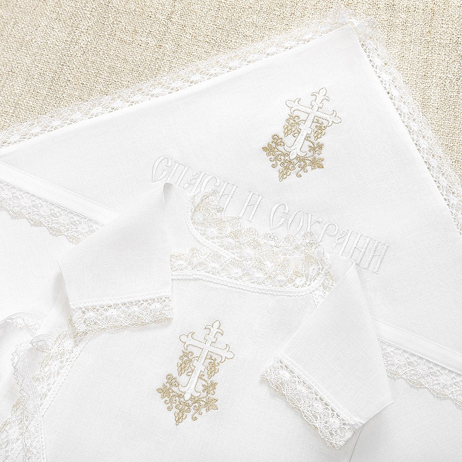 Фото товара "Крестильный комплект "Золотая лоза" унисекс с крыжмой" при наведении