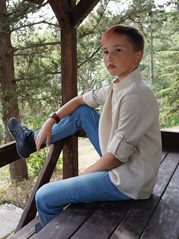 Рубашка для мальчика бежевый лен фото 4