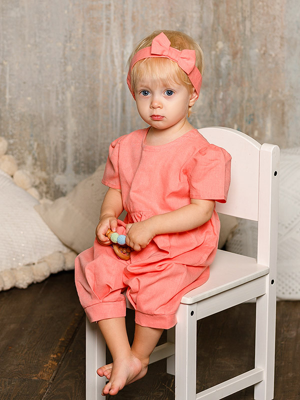 Льняной комбинезон Безе лосось фото 1