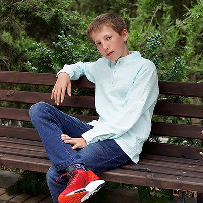 Рубашка для мальчика муслин небесный