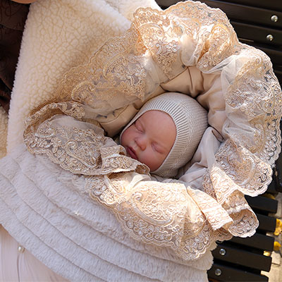 Зимний конверт на выписку "Пуф", крем-брюле - миниатюра фотографии товара в каталоге ЛиноБамбино