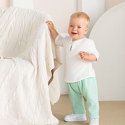 Костюмчик из муслина Дуэт мятно-ванильный для мальчика - миниатюра фотографии товара в каталоге ЛиноБамбино